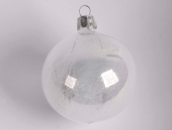 Koule s peřím, transparentní, sklo, 7 cm