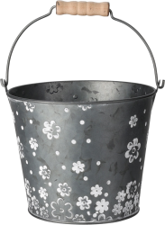 tvar kbelík s rukojetí, šedý kov